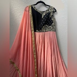 Soft Pink & Black Embroidered Anarkali